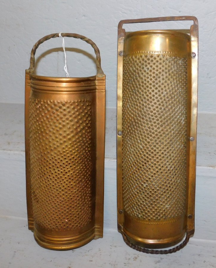 2 antique brass graters. 14" long. (1 of 1)