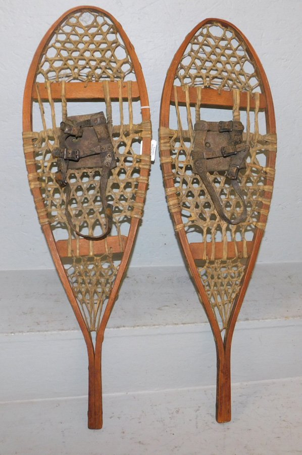 Pair primitive handmade snow shoes. 30" long (1 of 1)