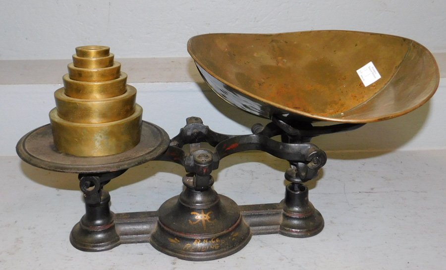 Cast iron scale with brass weights, .R.H. & Company (1 of 1)