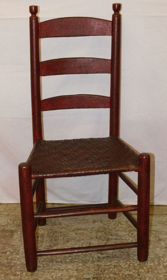 Early pnt decorated ladder back split oak seat chair. (1 of 1)