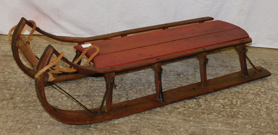 Early oak and iron snow sled. 38" long. (1 of 1)