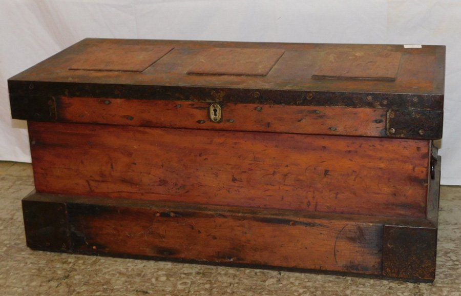 Early primitive tool chest with iron straps. (1 of 2)