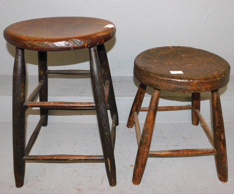 2 primitive wooden stools. To 20" tall. (1 of 1)