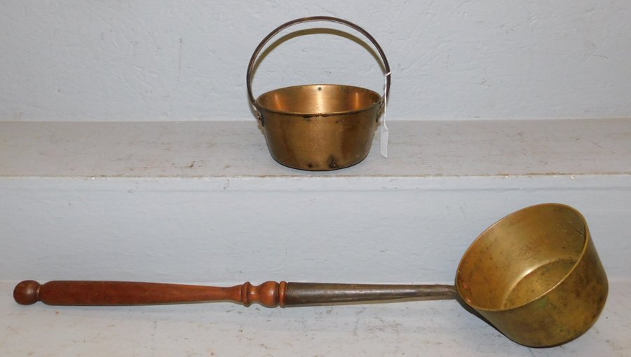 Brass jelly bucket and 23" long handle copper pan. (1 of 1)