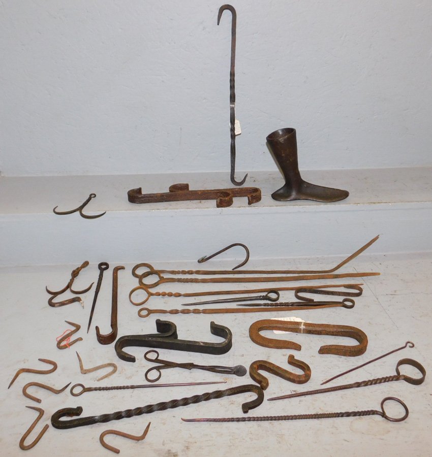31 wrought iron skewers, hook and pot holders. (1 of 1)