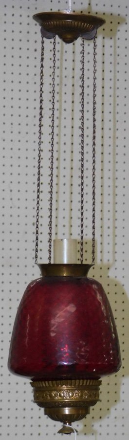 Victorian cranberry shade entrance light. 28" long.: Victorian cranberry shade entrance light. 28" long.