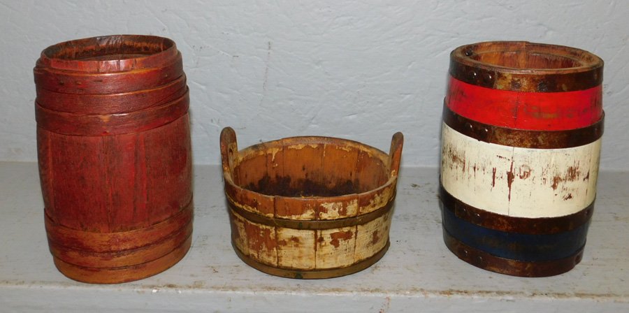 2 early mini wooden barrels and wooden bucket. (1 of 1)