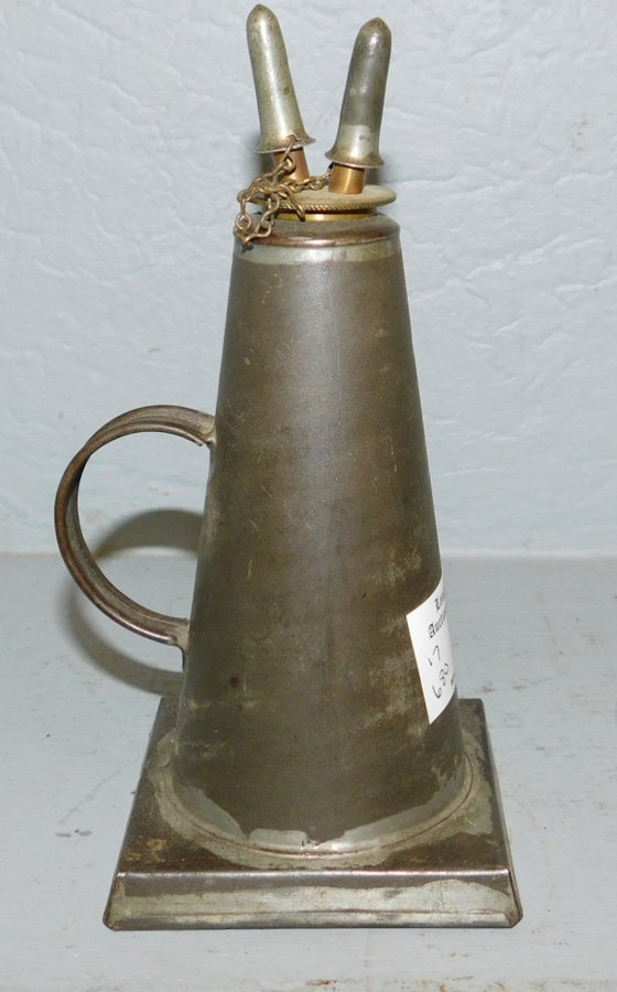 Early tin 2 burner betty lamp. 7 1/2" tall. (1 of 1)