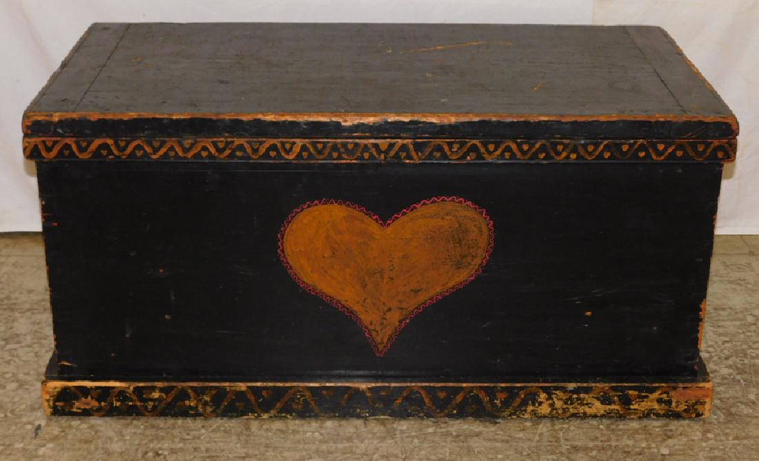 Paint decorated 19th C pine blanket box. (1 of 4)