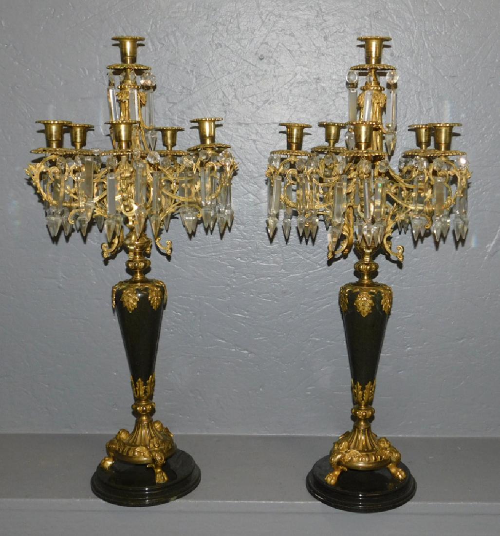 Pair Marble and brass 6 branch prism candelabras (1 of 2)