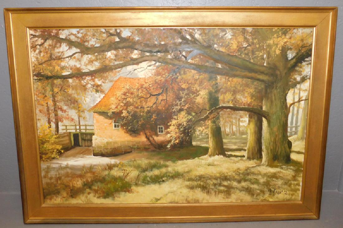 Oil on canvas of cottage scene signed T. R Baaijens. (1 of 4)