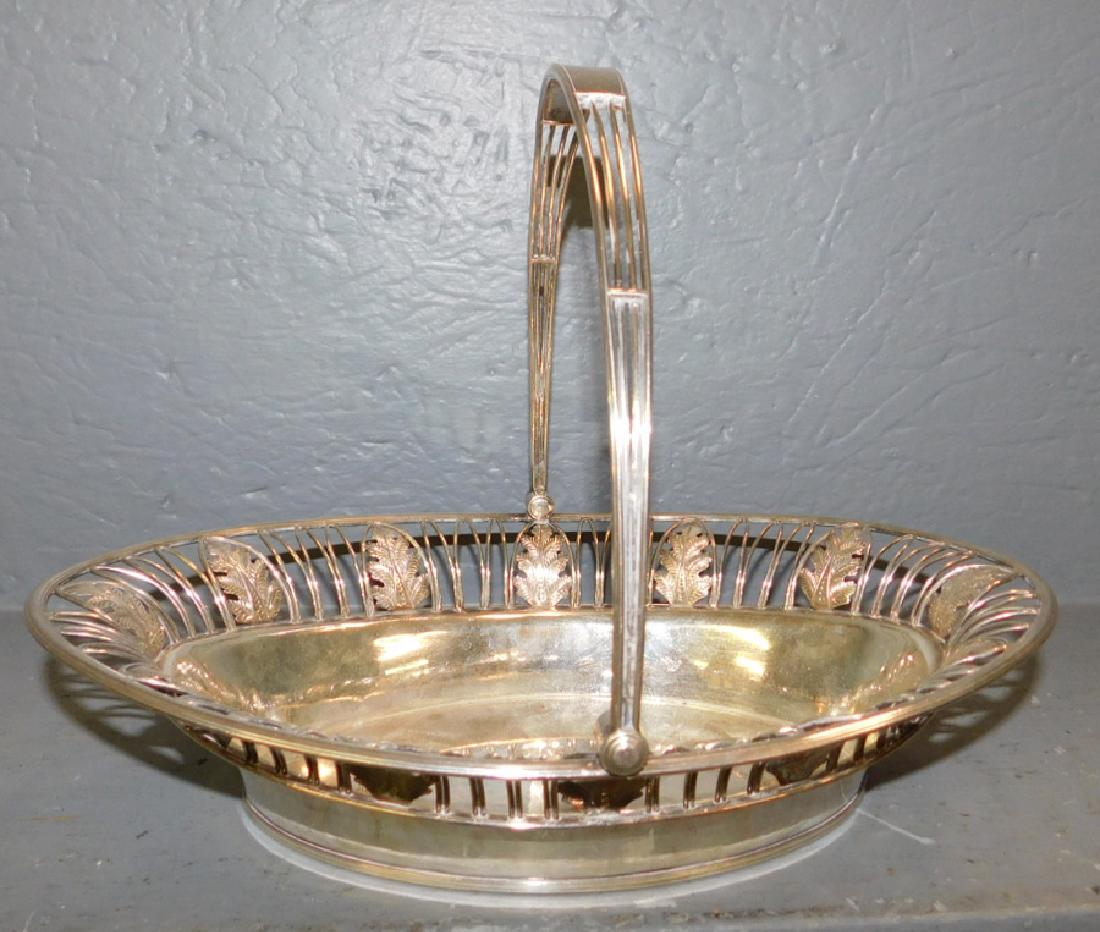 Old Sheffield reticulated basket w handle c. 1820.: Old Sheffield reticulated basket with handle c. 1820. 12" dia. x 8" x 9 1/2" tall with handle.
