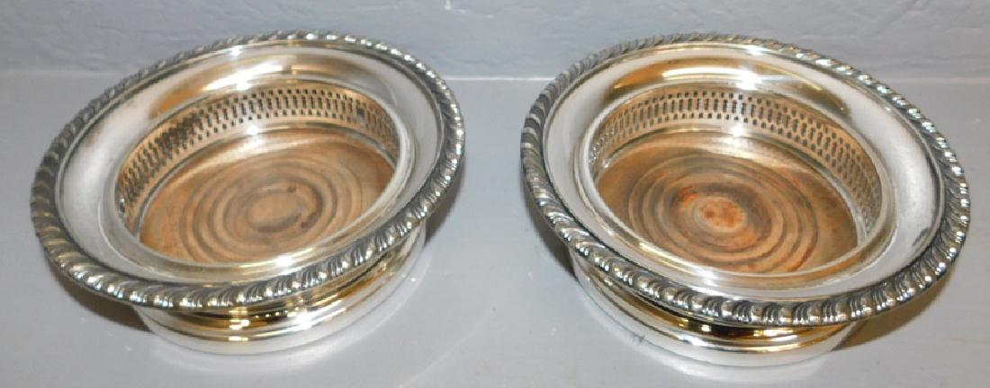 Pair of 19th C Sheffield wine coasters. 7" dia.: Pair of 19th C Sheffield wine coasters. 7" dia.