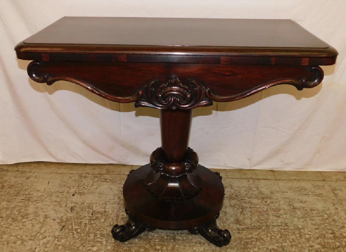 Empire rosewood fold over carved base game table. (1 of 5)