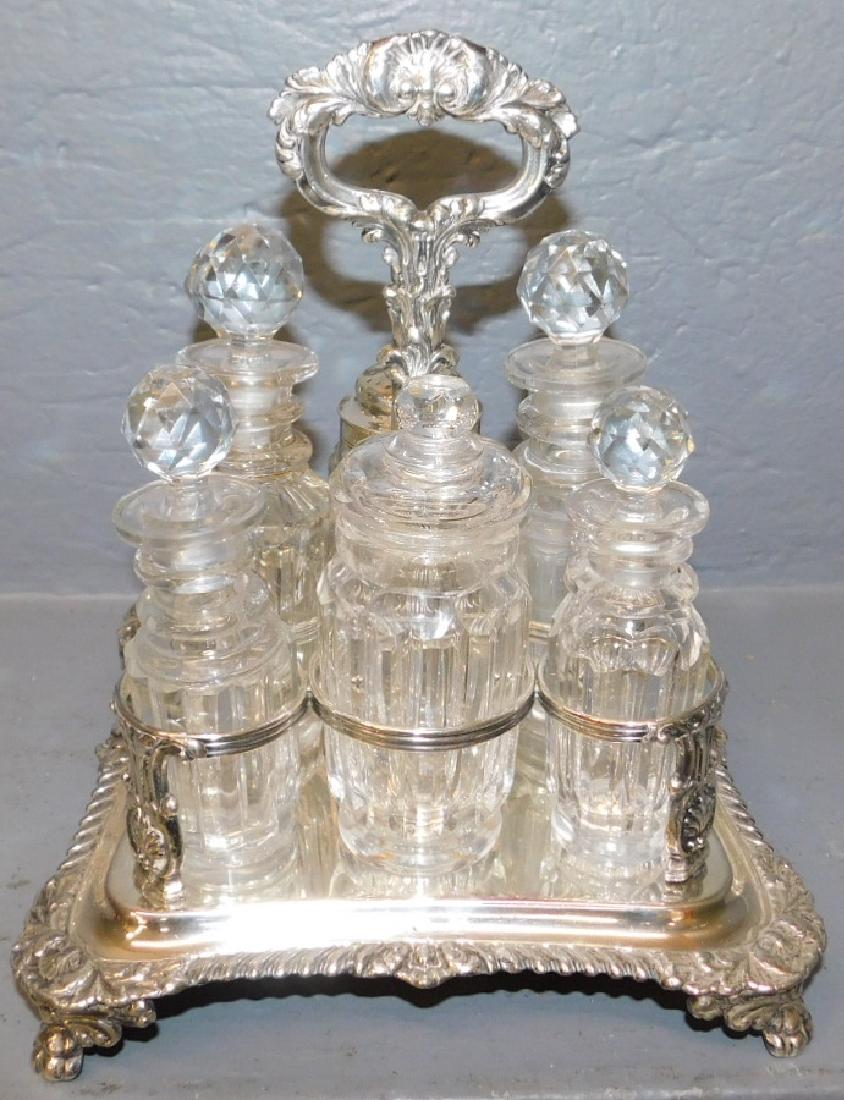19th C Sheffield cruet stand w orig glass bottles. (1 of 2)