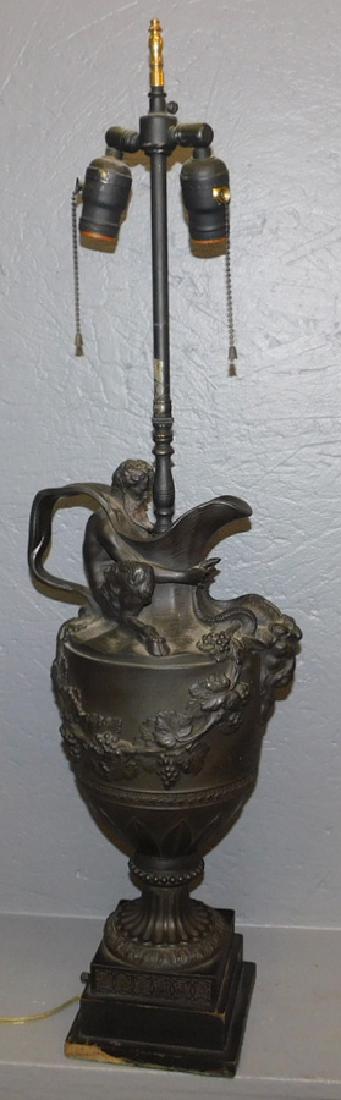 19th C basalt urn mounted as lamp. 33" tall. (1 of 3)