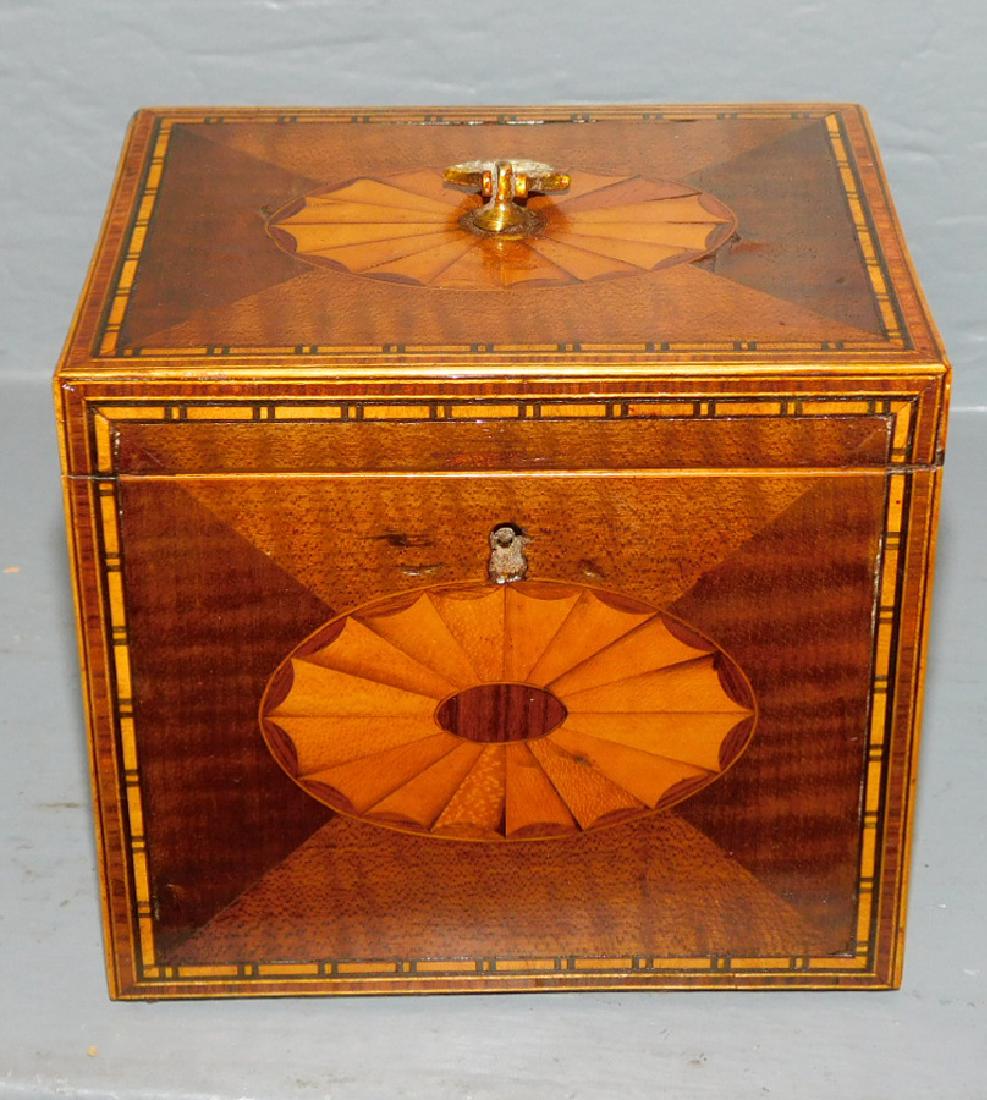 19th C Satinwood inlay square tea caddy. (1 of 3)