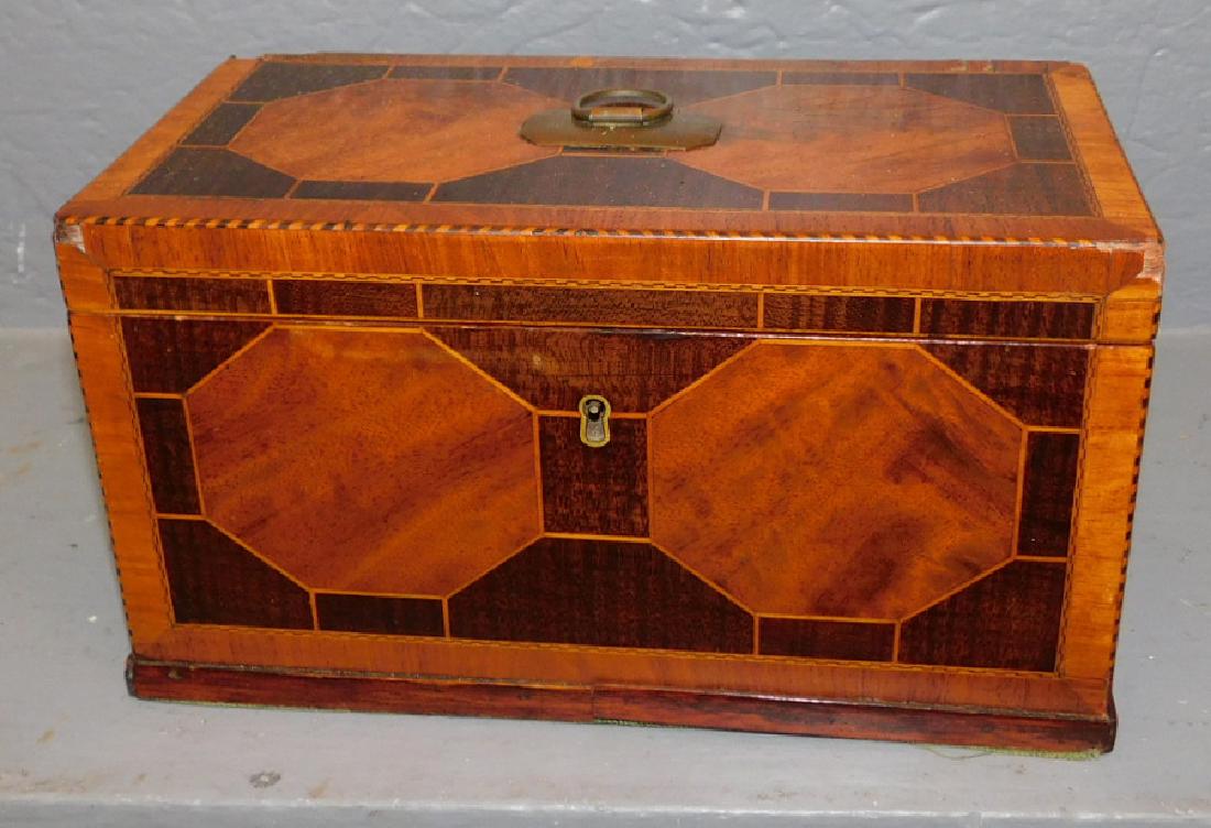 19th C inlaid walnut tea caddy (1 of 3)