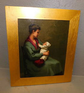 OOC of mother & child attrib to William Morris Hunt.: Oil on canvas of mother and child attributed to William Morris Hunt. Relined. 16" x 19".