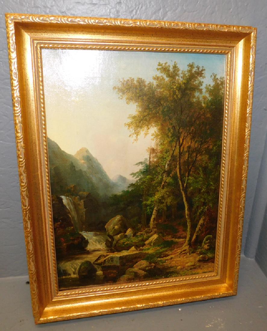 Waterfall & mountain scene OOC signed J.W.S.  '56 (1 of 2)