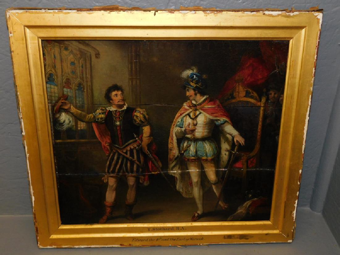 OOB Edward IV & Earl of Warwick by Thomas Stoddard.: Oil on board of Edward IV and Earl of Warwick by Thomas Stoddard. Board has separated. 17" x 15".