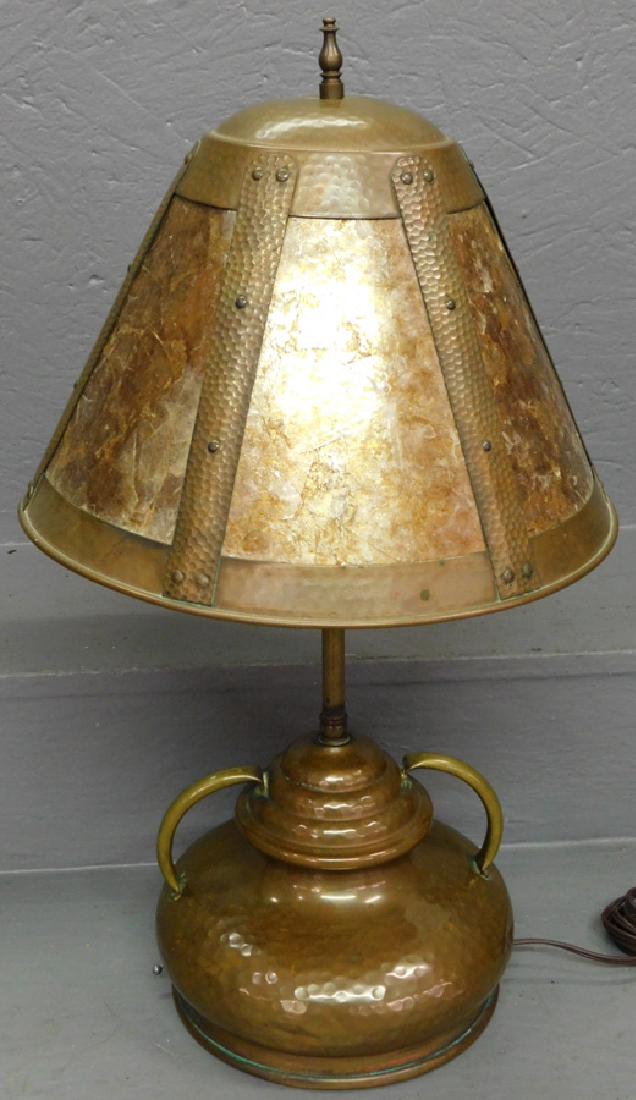 Hammered copper lamp w orig mica shade. (1 of 4)