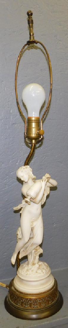 Parian lamp of a nude female. 30" tall to finial.: Parian lamp of a nude female. 30" tall to finial.