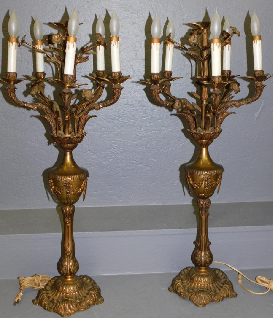 Pair of 5 branch cast brass electric candelabras (1 of 3)