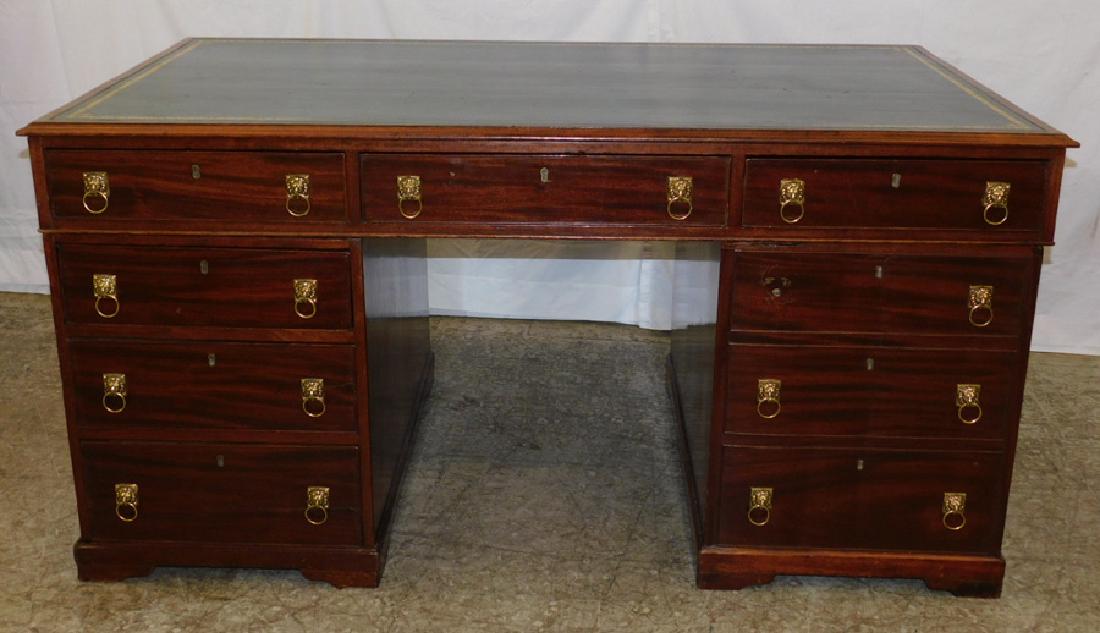 19th C Tooled leather top mahogany partners desk. (1 of 3)