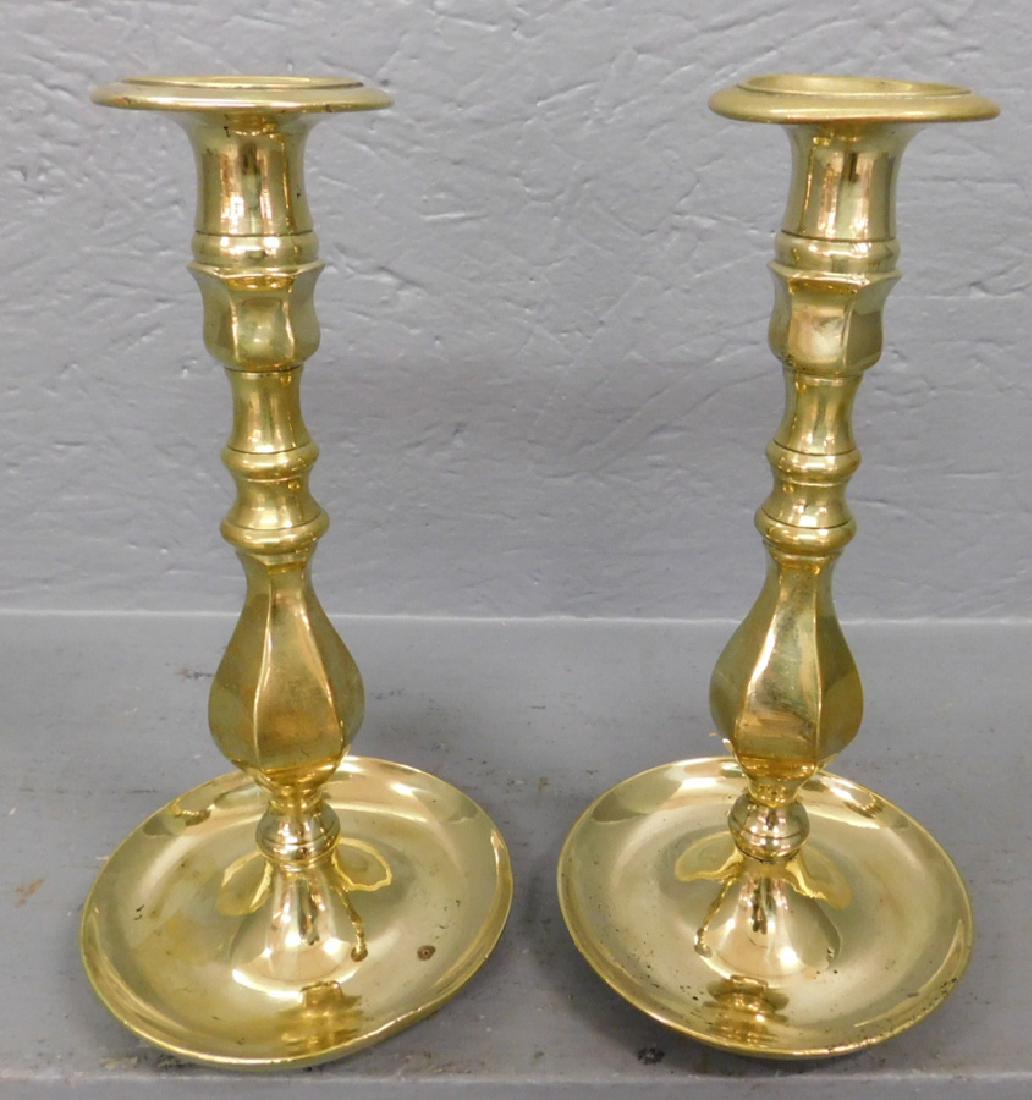 Pair of turn of the century brass saucer candlesticks (1 of 2)