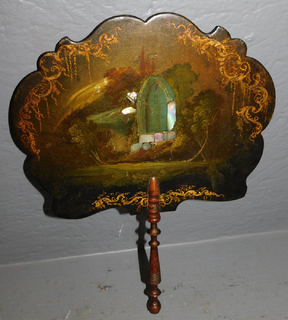 19th C Papier-mache fan. 11 1/2" long.: 19th C Papier-mache fan. 11 1/2" long.