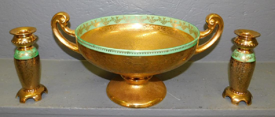 3 pc Czech porcelain & gold decorated console set. (1 of 4)