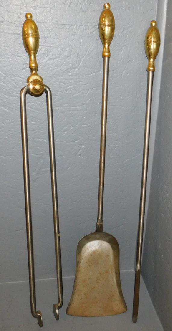 Set of 3 antique brass and steel fire tools. (1 of 1)