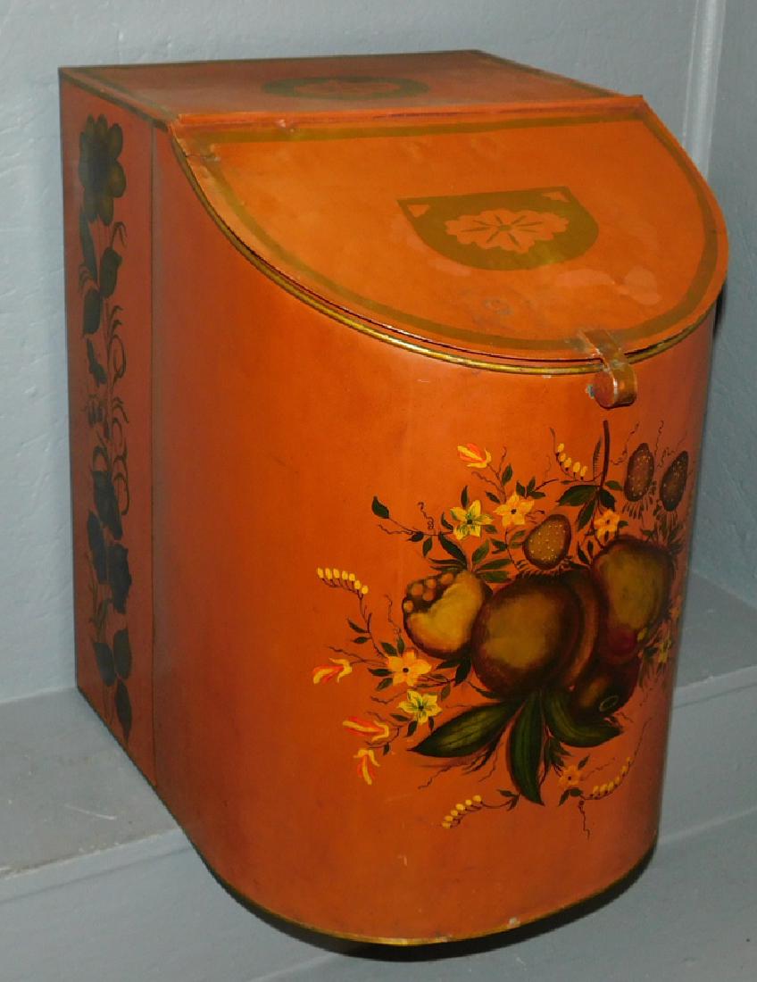 Tole painted tin tea canister. 19 1/2" tall. (1 of 3)