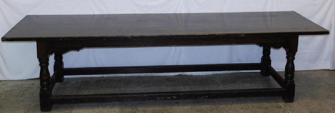 Large plantation stretcher base trestle table. (1 of 3)