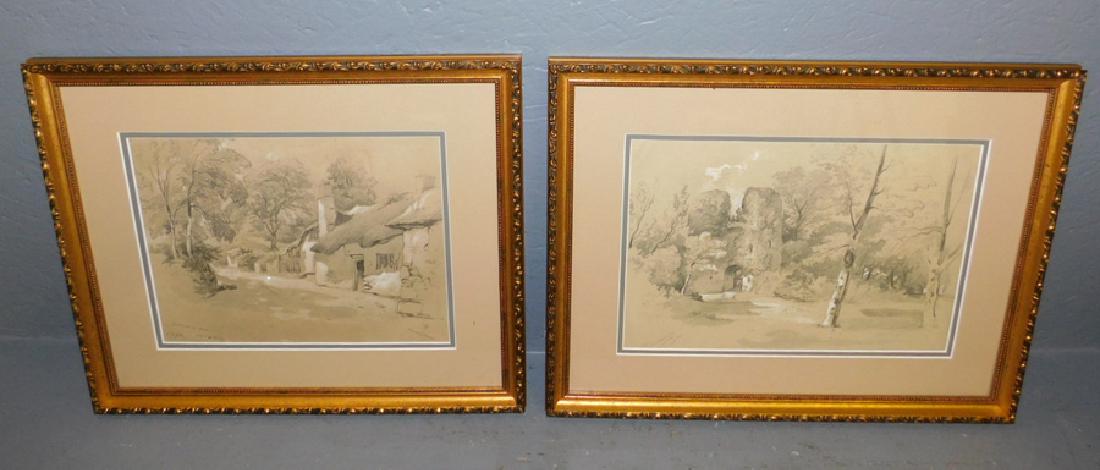 Pair pastels of cottage scenes by Marcus Holmes.: Pair of pastels of cottage scenes by Marcus Holmes. 18" x 15 1/2"