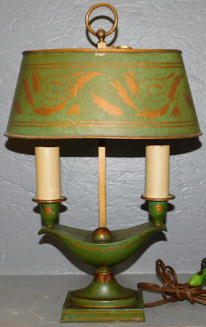 Hand painted Tole student's lamp. 17 1/2" tall. (1 of 2)