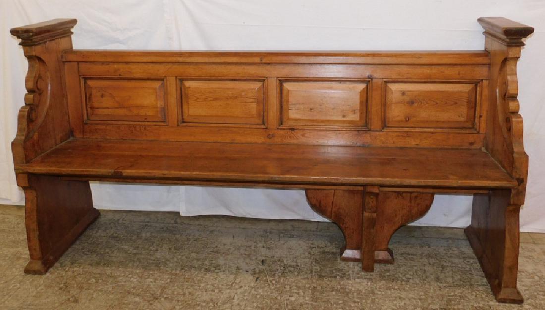 Yellow pine deacons bench with panel back. (1 of 3)