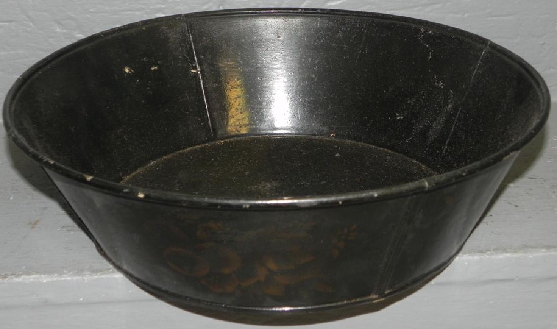 Paint decorated Tole basin. 12 1/2" dia.: Paint decorated Tole basin. 12 1/2" dia.