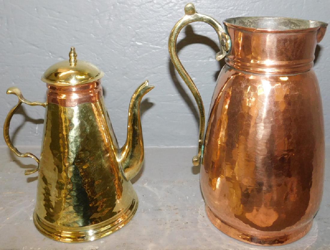 Copper pitcher and brass and copper kettle. (1 of 1)