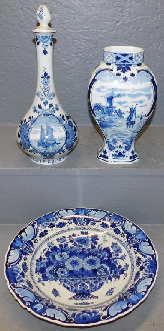 3 pc. Blue and white Delft bottle, charger & vase (1 of 4)
