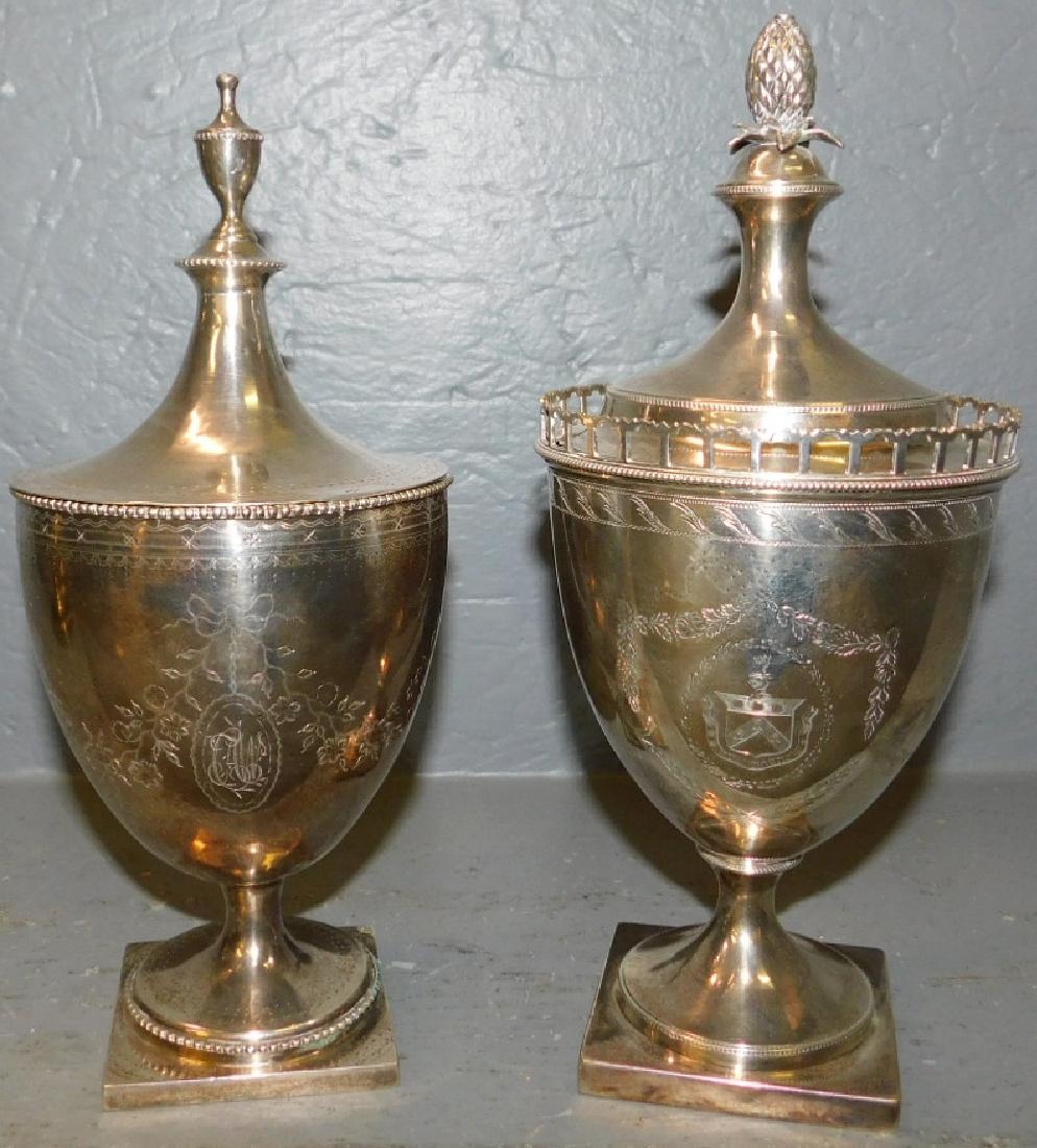 Two early hammered Sheffield covered urns (1 of 2)