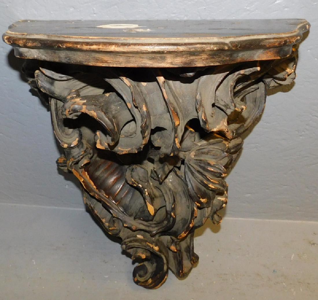 Carved wooden hanging shelf- needs restoration. (1 of 4)