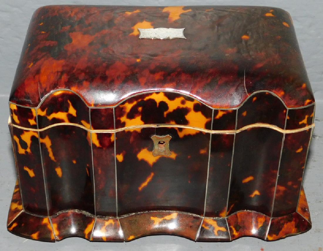 19th C Fitted faux tortoise tea caddy. (1 of 3)