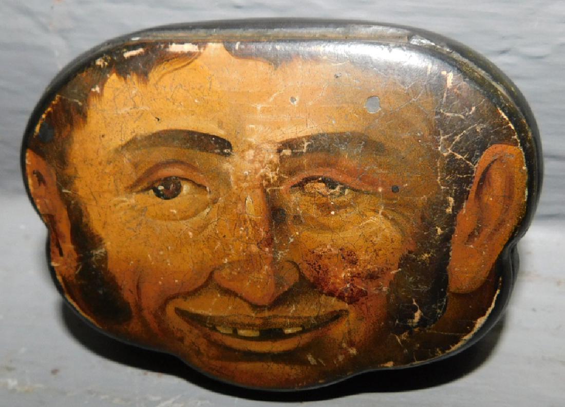 Papier mache snuff box with folk art portrait lid. (1 of 2)