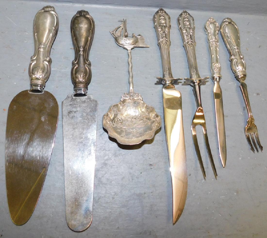 Rosepoint Sterl handled carving set,cutlery & spoon. (1 of 1)
