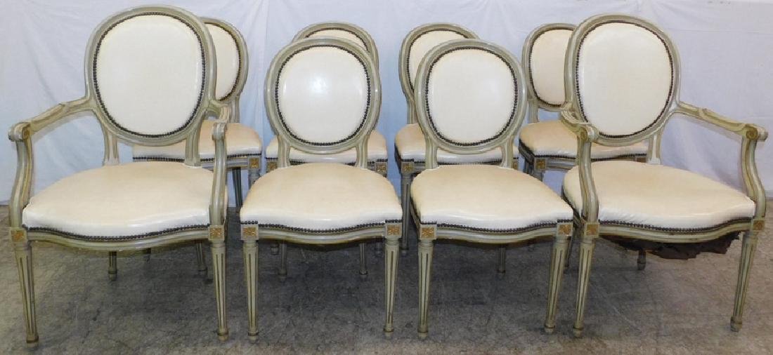 Set of 8 leather covered Louis XV dining chairs. (1 of 2)