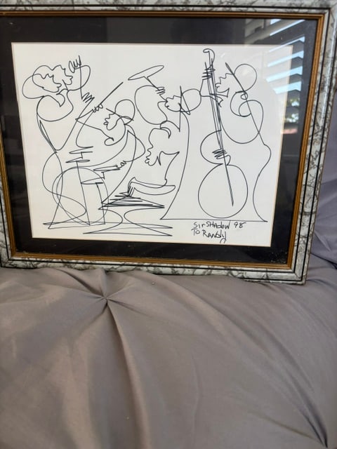 Original Art Work By Sir Shadow: Original Piece of art signed by artis and dedicated to a close friend of hisDepicts musicians playingDrawn in 1998measures 12" by 16"