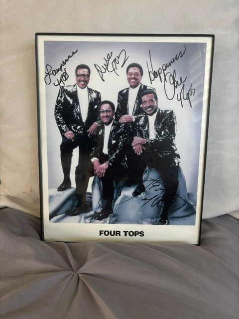 Signed Poster by the Four Tops: Excellent condition framed and protected in glass. Signed by all four membersMeasures 8" x 10"