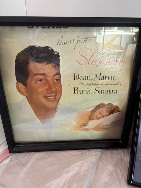 Vintage Vinyl Record 1959 Released by Dean Martin Sleep Warm: What makes this special is it is signed by Dean himself. A relative work at Capital Records when this was done and had dean sign itVery Rare you can see it was signed with a black marker Framed under